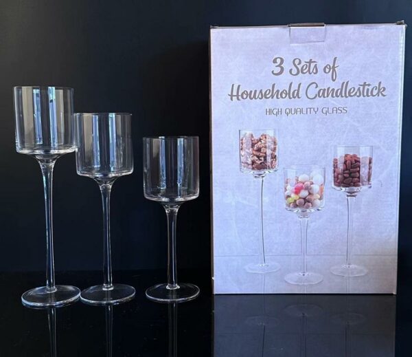 Glas Candle Set - 3pcs (7cm x 20, 23, 26cm) - clear cristall